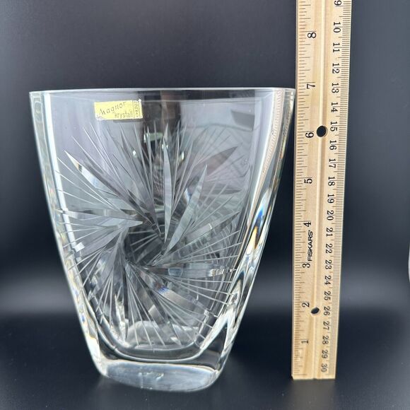 Magnor Krystall Norway Clear Crystal Vase Cut Pinwheel 7" H Thick Walls VTG MCM - Picture 4 of 14